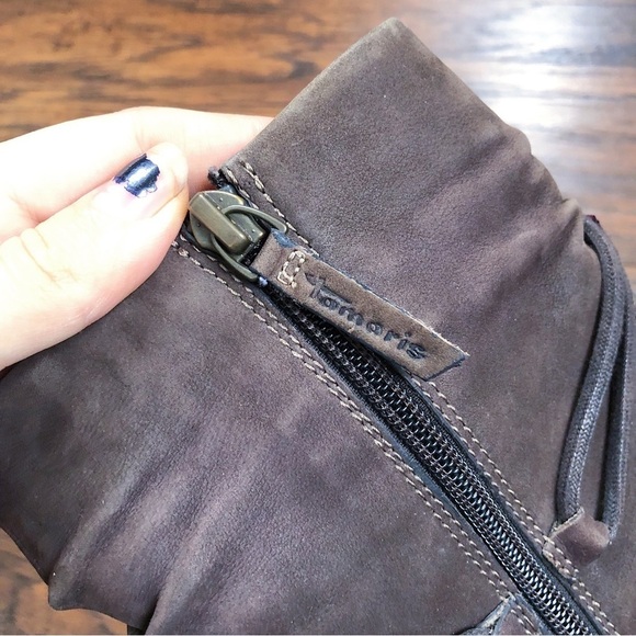 Tamaris • Lizudi ankle boots brown leather booties heeled fleece lined tassel - Picture 8 of 14